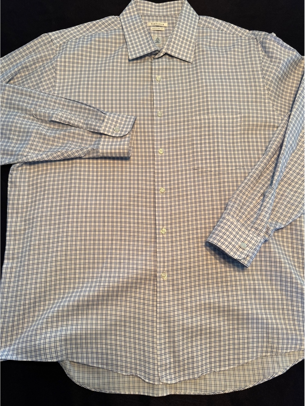 Van Heusen Men's Regular Fit Wrinkle-Free Dress Shirt 18 34/35 Blue Check